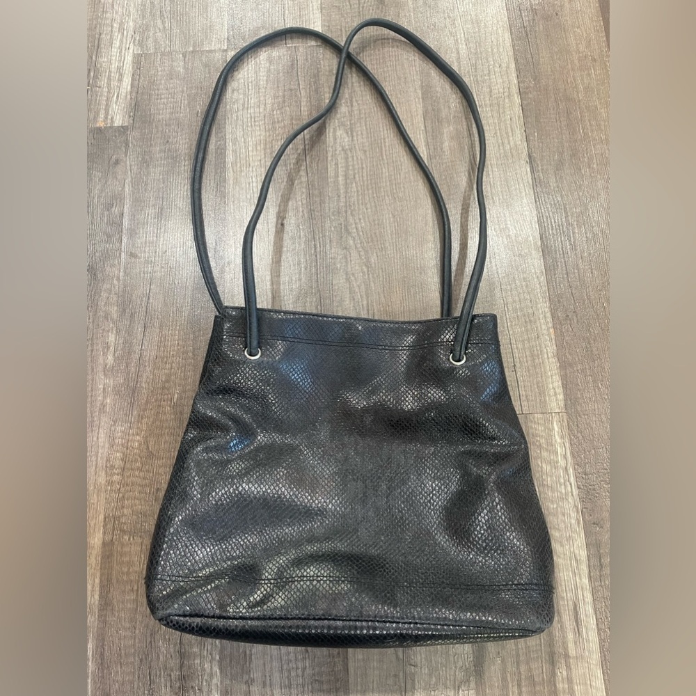 Y2K Genuine Leather black croc grungecore shoulder bag triangle goth elegant